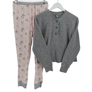 Pajama Set Women's Small 3 pc Top Old Navy Plush Bottom French Bulldog & Socks